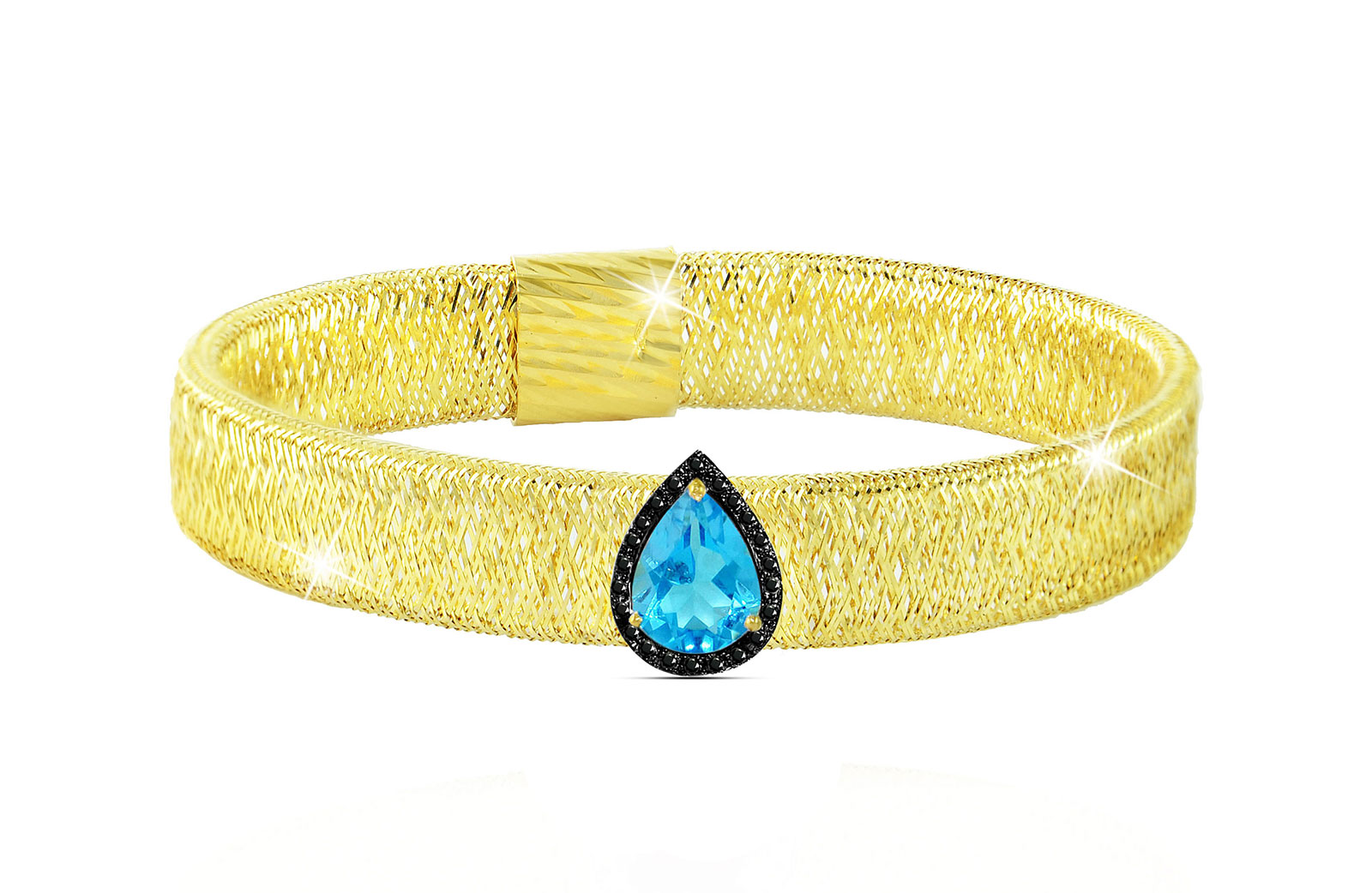 Vera Perla 18K Gold 0.12ct Black Diamonds, Topaz Mesh Bracelet